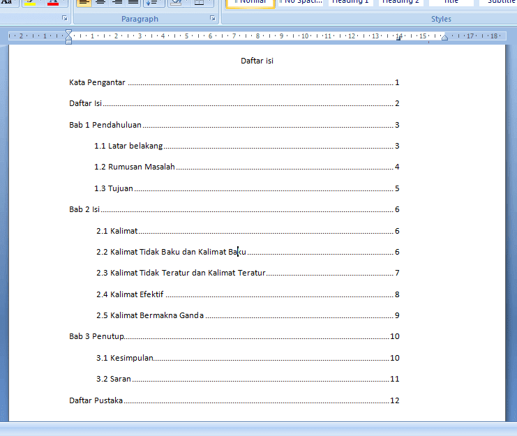 Cara Membuat Daftar Isi Otomatis di Word 2007